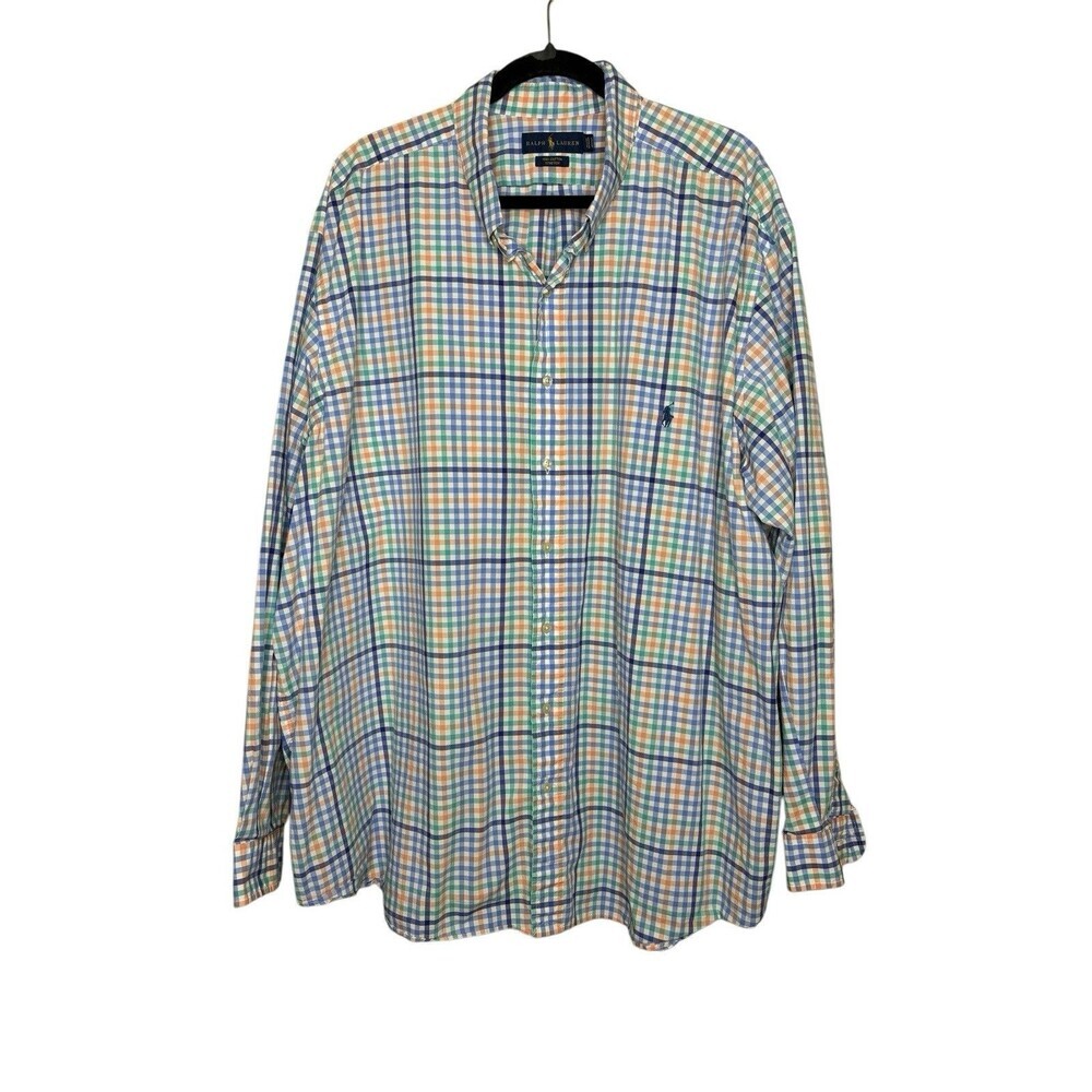 Polo Ralph Lauren Shirt Mens 3XB Blue Madras Plaid Long Sleeve Preppy Pony
